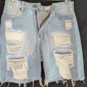 Distressed Light Blue Denim Shorts